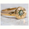 Adjustable gold ring with oval asterism zircon star shape centrepiece on zinc alloy band