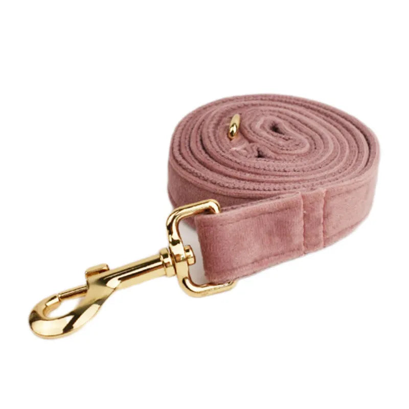 Light purple pink velvet dog collar set with leash, bowknot, and vest for small to medium dogs
