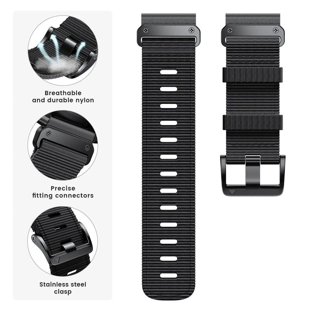 Quick release nylon woven watch strap in 20mm, 22mm or 26mm with stainless steel fitting, sports style, multiple colours
