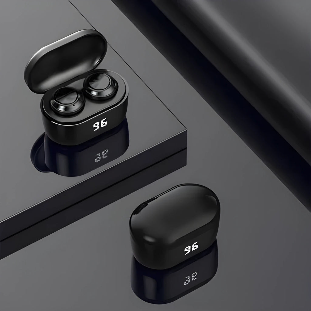 Black stereo Bluetooth headset earplug type with NFC function and multi-point connection