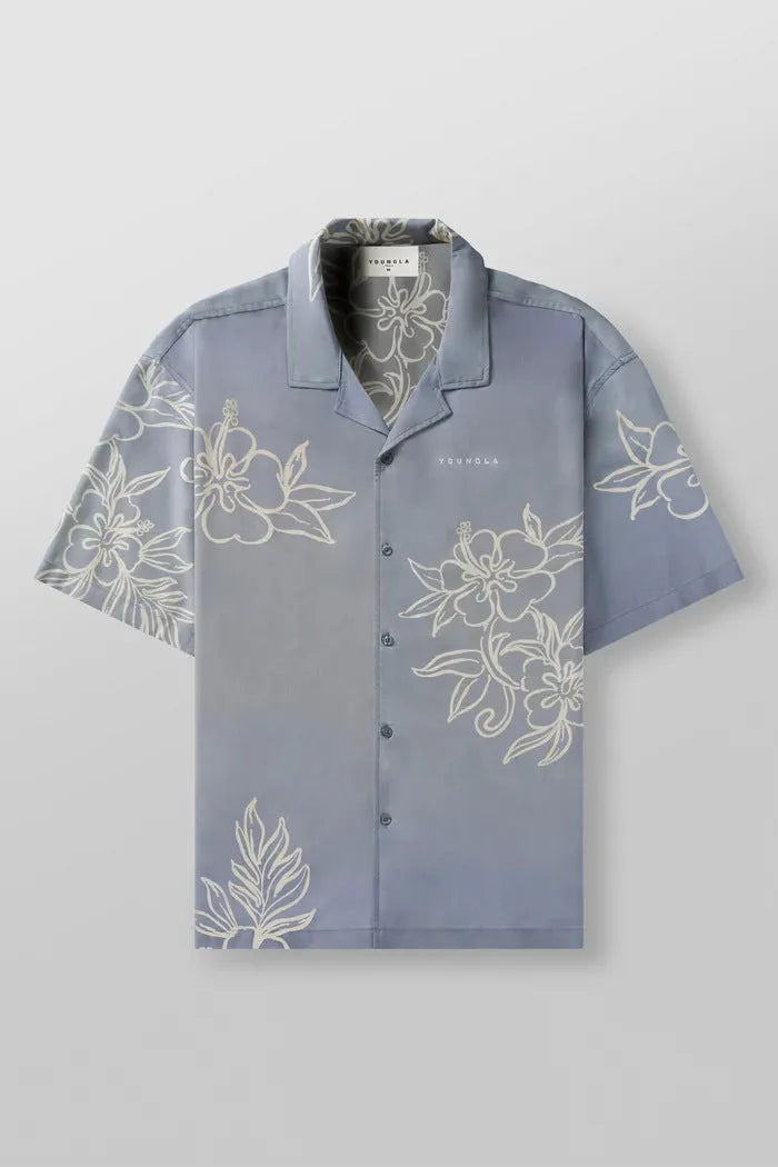 Men's loose fit printed short sleeve top in cardigan style with floral pattern