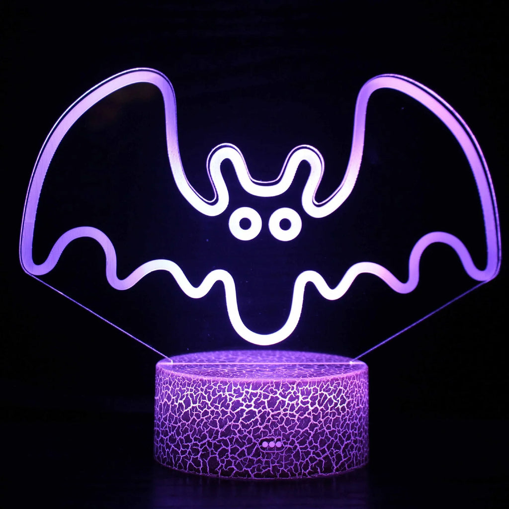 Small colourful 3D acrylic USB table lamp with touch control and crack-design base on a wooden desk.