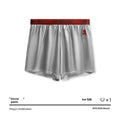 Men's solid colour polyester boxer briefs in black, shown laid flat to display the mid waist design.