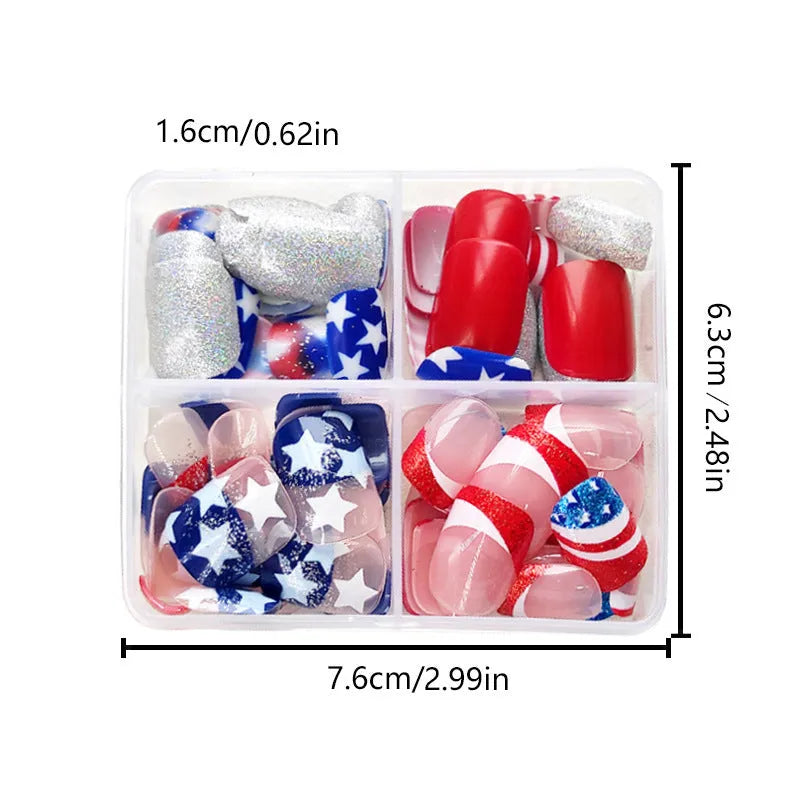 Independence Day combination nail art stickers with American five-pointed star patterns in short European square style