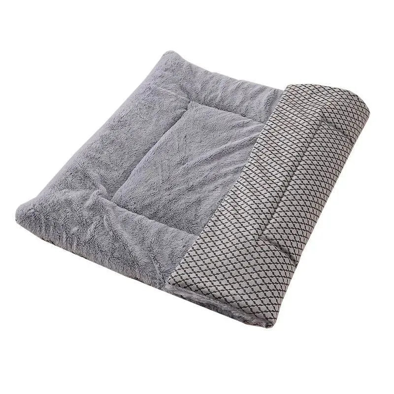 Washable plush dog bed mat and cat cushion in grey navy blue, grey, light grey, khaki, or khaki pink, sizes S M L