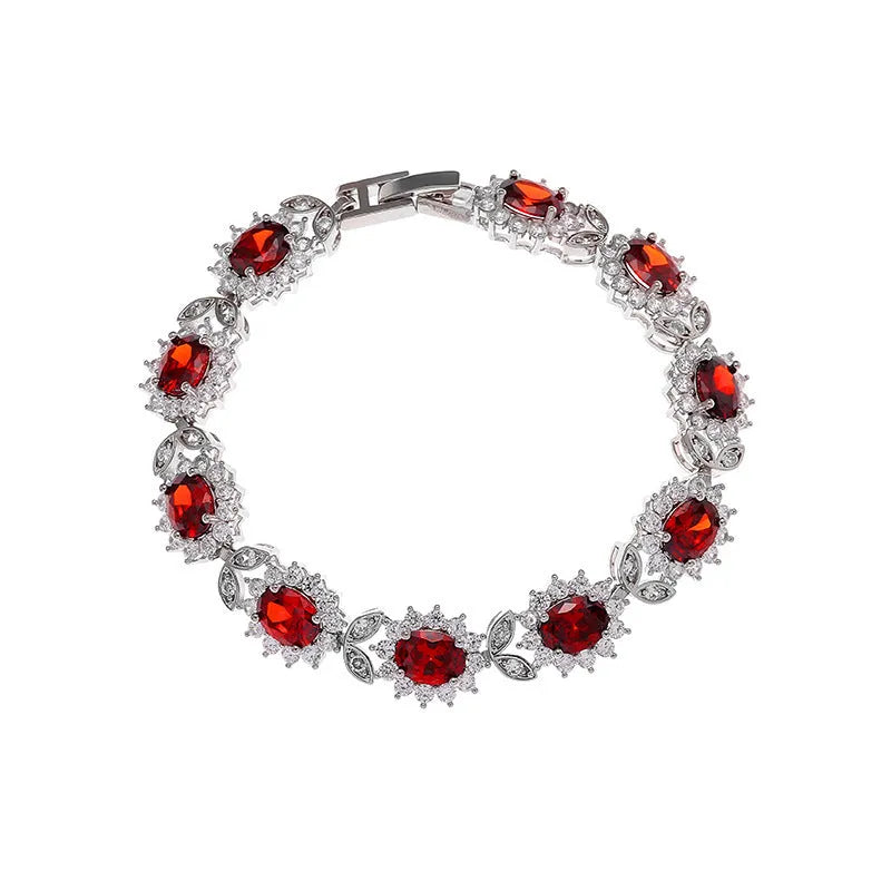 Women's simple bracelet with inlaid zircon gemstone on an electroplated environmentally friendly alloy band.