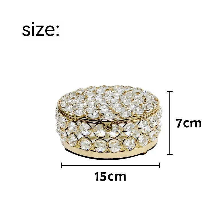 French gold jewelry storage box with crystal glass transparent lid on iron frame
