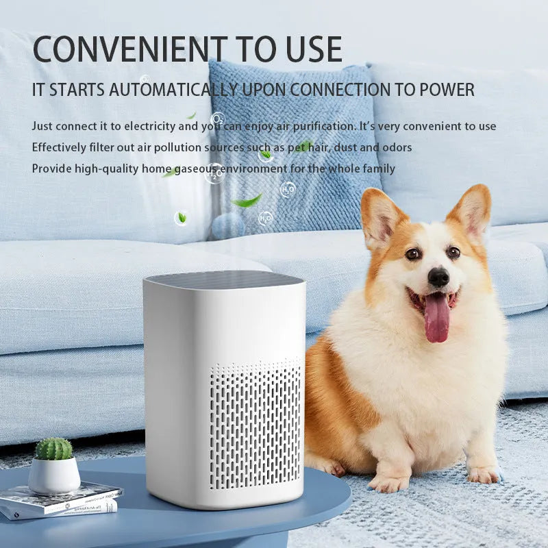 Desktop air purifier with heating panel and USB power cable for small rooms