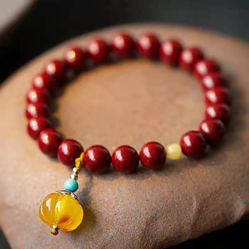 Women's wave-shaped cinnabar and copper bracelet in national style design
