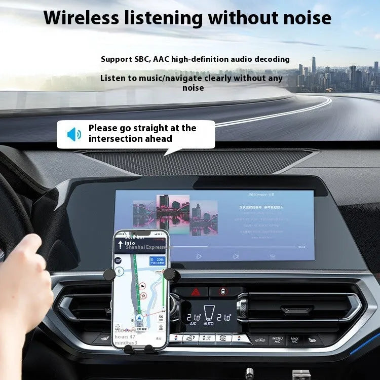 NAI USB car Bluetooth audio receiver with zinc alloy USB plug and copper 3.5mm plug, covered in black PU spring wire quilt