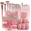 Beauty tools set with hydrophilic non-latex construction in brown, pink, and purple colours