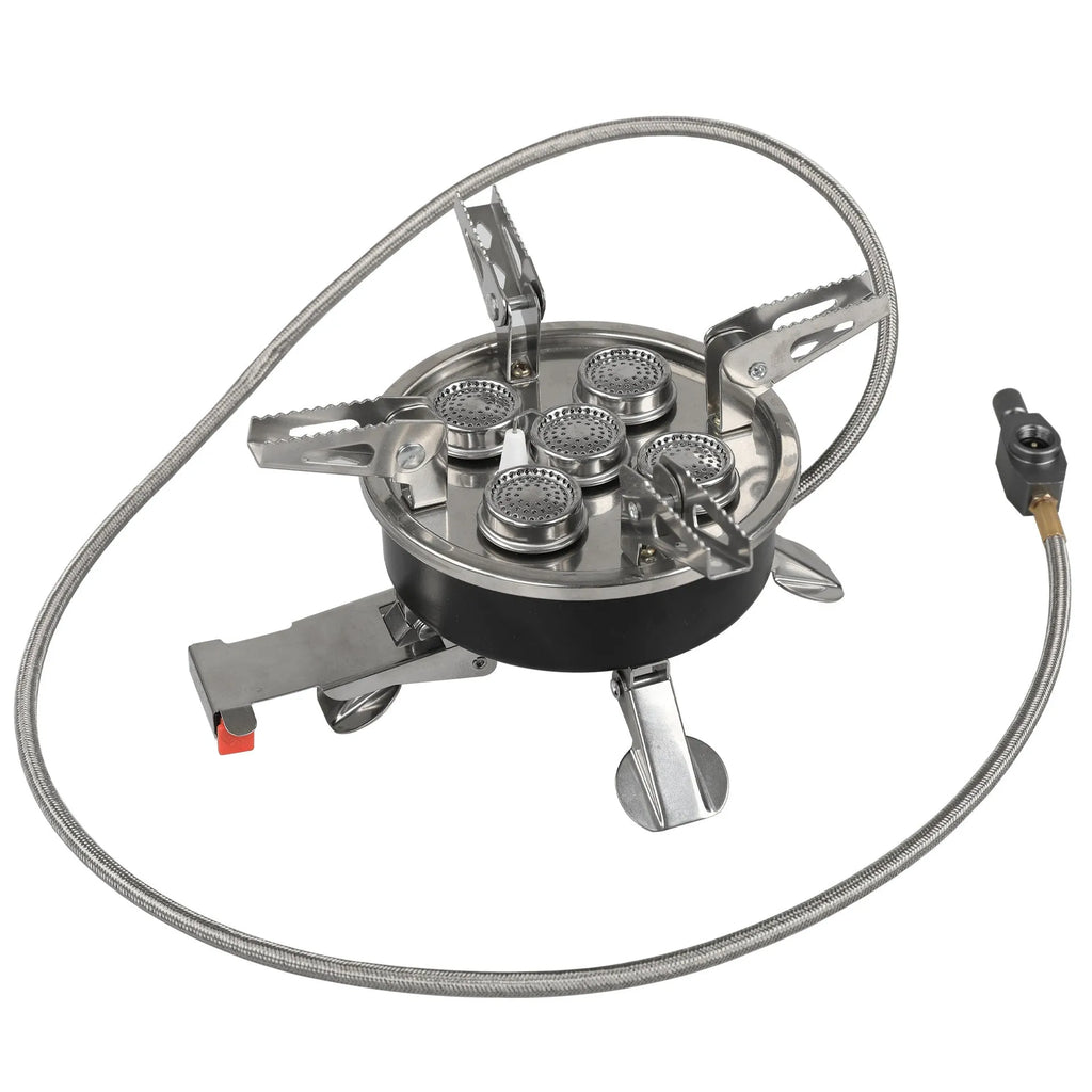 Silver portable foldable stainless steel and copper split stove for outdoor camping.