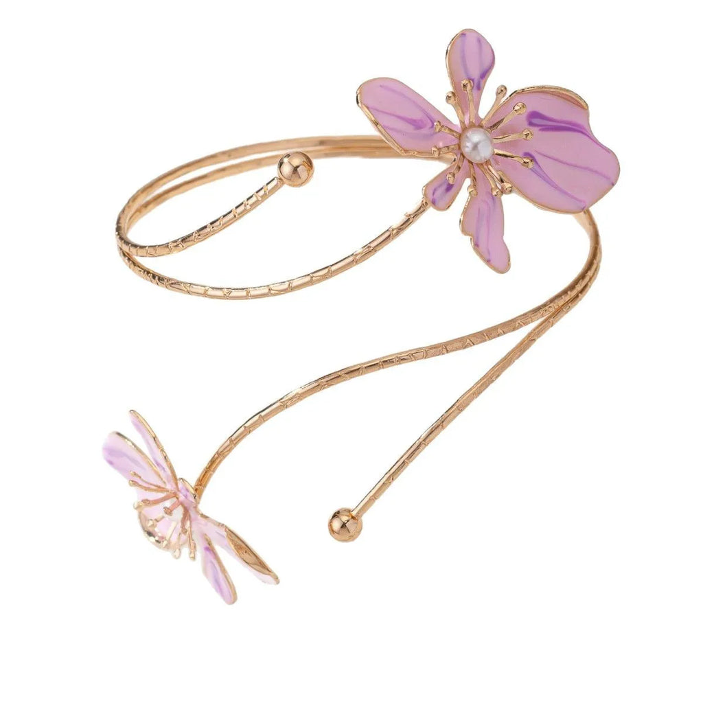 Personalised alloy armband with hollow-line pattern in pink or purple colour