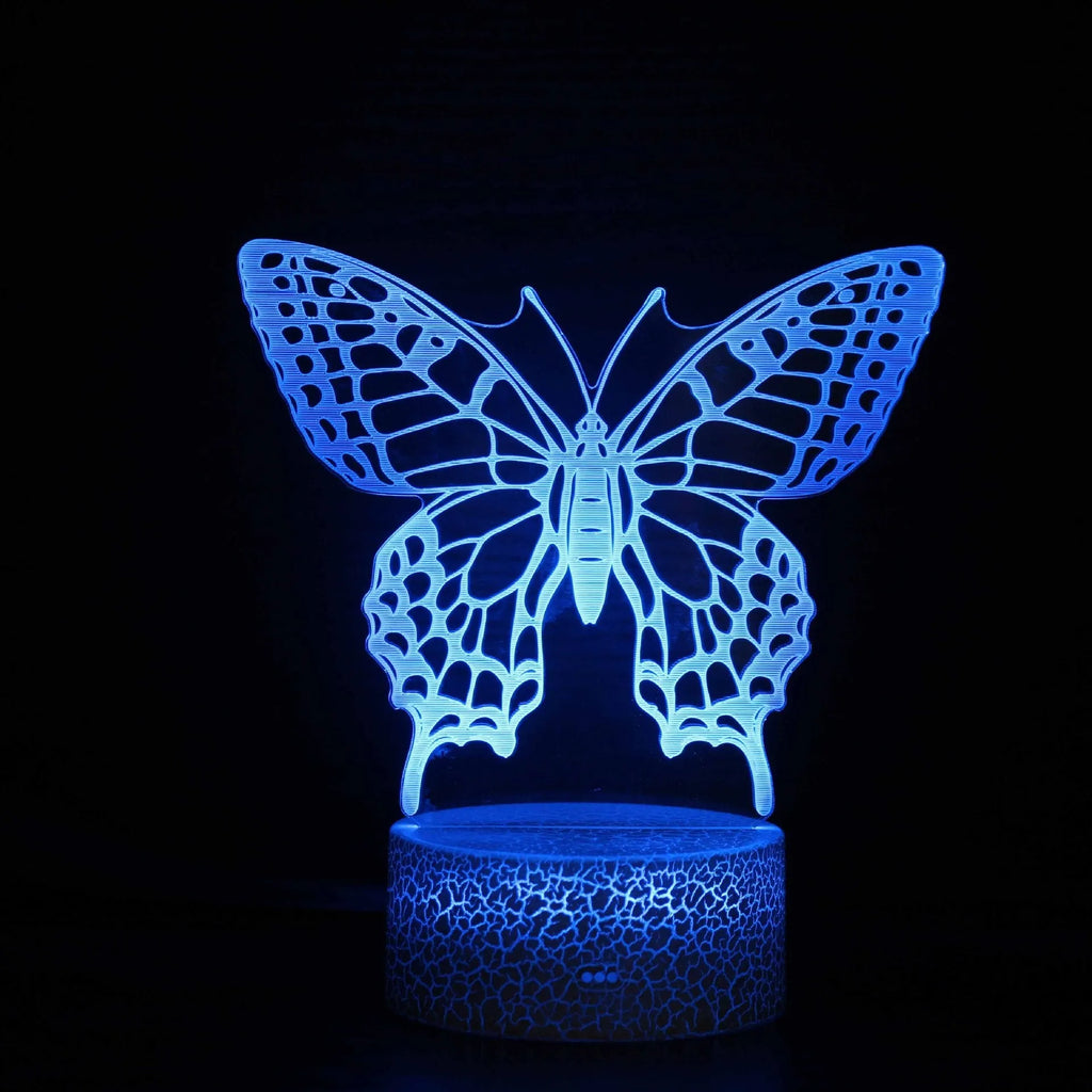 Small colourful 3D acrylic USB table lamp with touch control and crack-design base on a wooden desk.