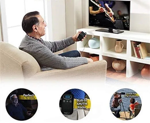 Digital hearing amplifier device with FM radio-style design in brilliant colour ABS plastic
