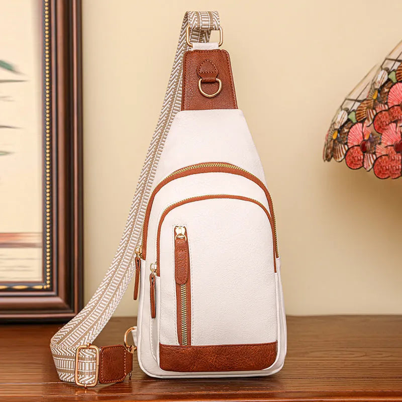 Women's soft PU crossbody chest bag in street trend style with zip compartments