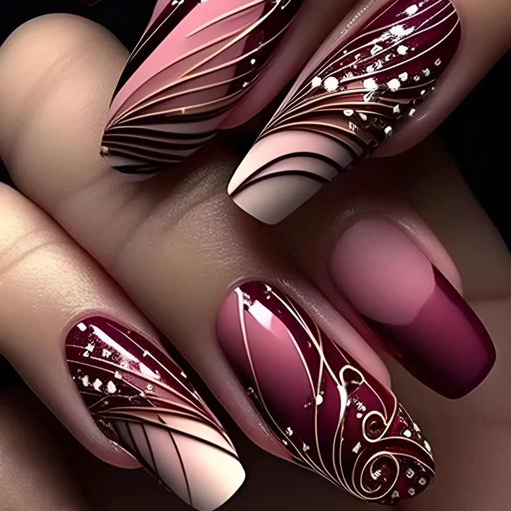French line pattern fake nail stickers ABS plastic 24 pieces with glue