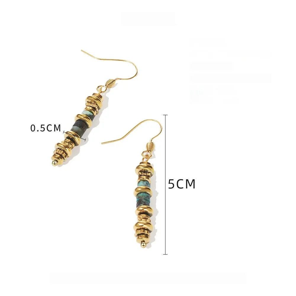 Geometric retro titanium steel dangle earrings with 18K gold-plated finish