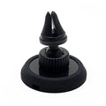 Black magnetic car phone holder mounted on air vent with smartphone attached