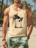 Men's solid colour sleeveless vest featuring a Hawaiian-inspired 3D printed design