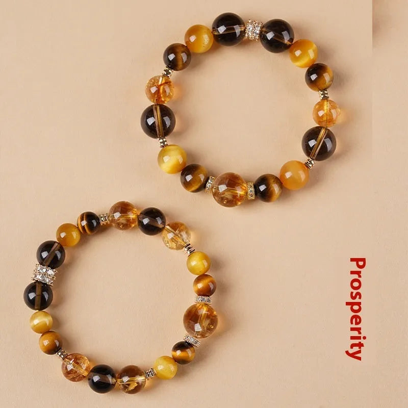 Natural yellow tiger-eye crystal bracelet with Jinba lucky design in geometry beads
