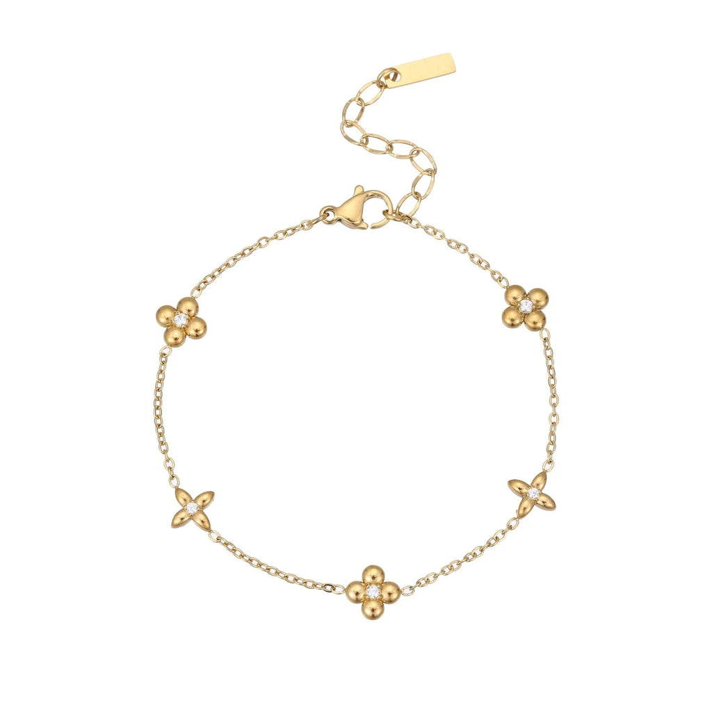 Women's stainless steel bracelet with 18K gold plating and geometric hexagonal zircon star pendant