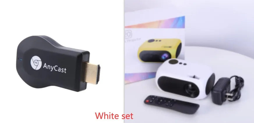 M24 micro mini portable LED projector in gold or white with compact design