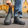 Vintage brown Martin-style Chelsea boots with frosted PU upper and round toe