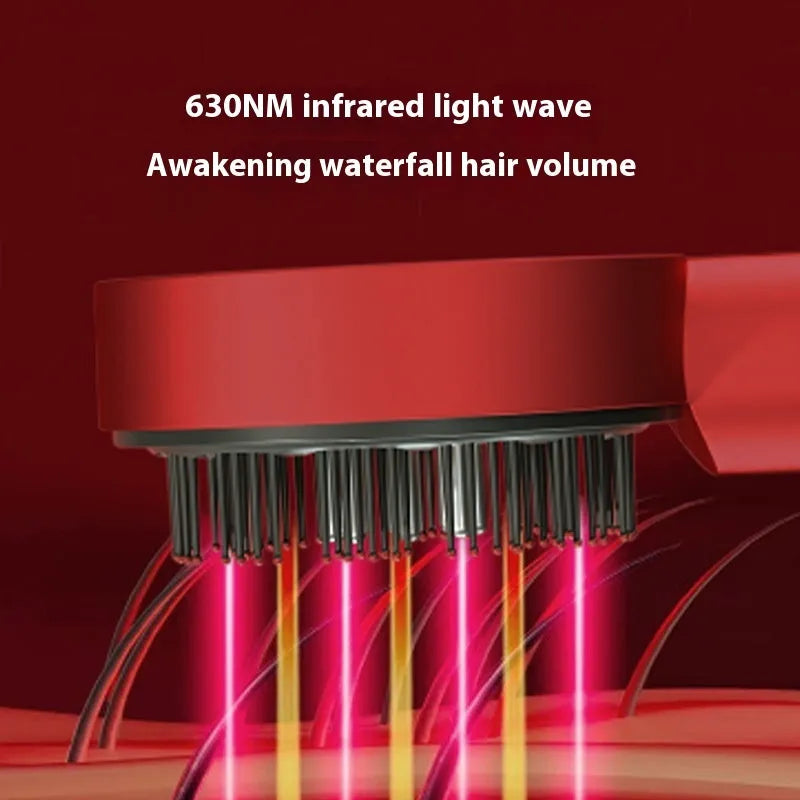Black or red plastic light therapy massage hair comb with Type-C charging port