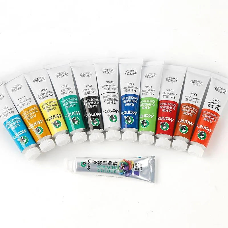Gouache paint set with multiple tubes in 12, 18, or 24 colours available in 5ml or 12ml sizes