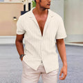 British style corduroy short sleeve shirt in solid colours on a hanger