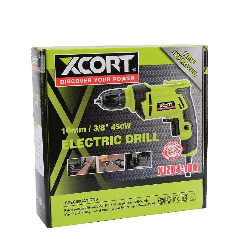 Pistol grip electric drill power tool with 450W motor and 10mm chuck