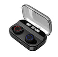 Black X11 Sky-Free true wireless Bluetooth earbuds with compact charging case on a white background.