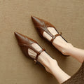 Brown women's cowhide leather flat shoes with round toe and soft sole