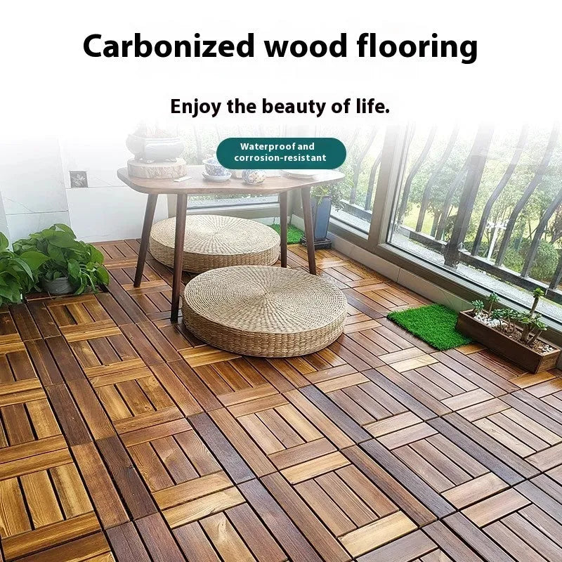 Camphor pine wood flooring tile with brushed durable finish, 30cm by 30cm, modern simple style