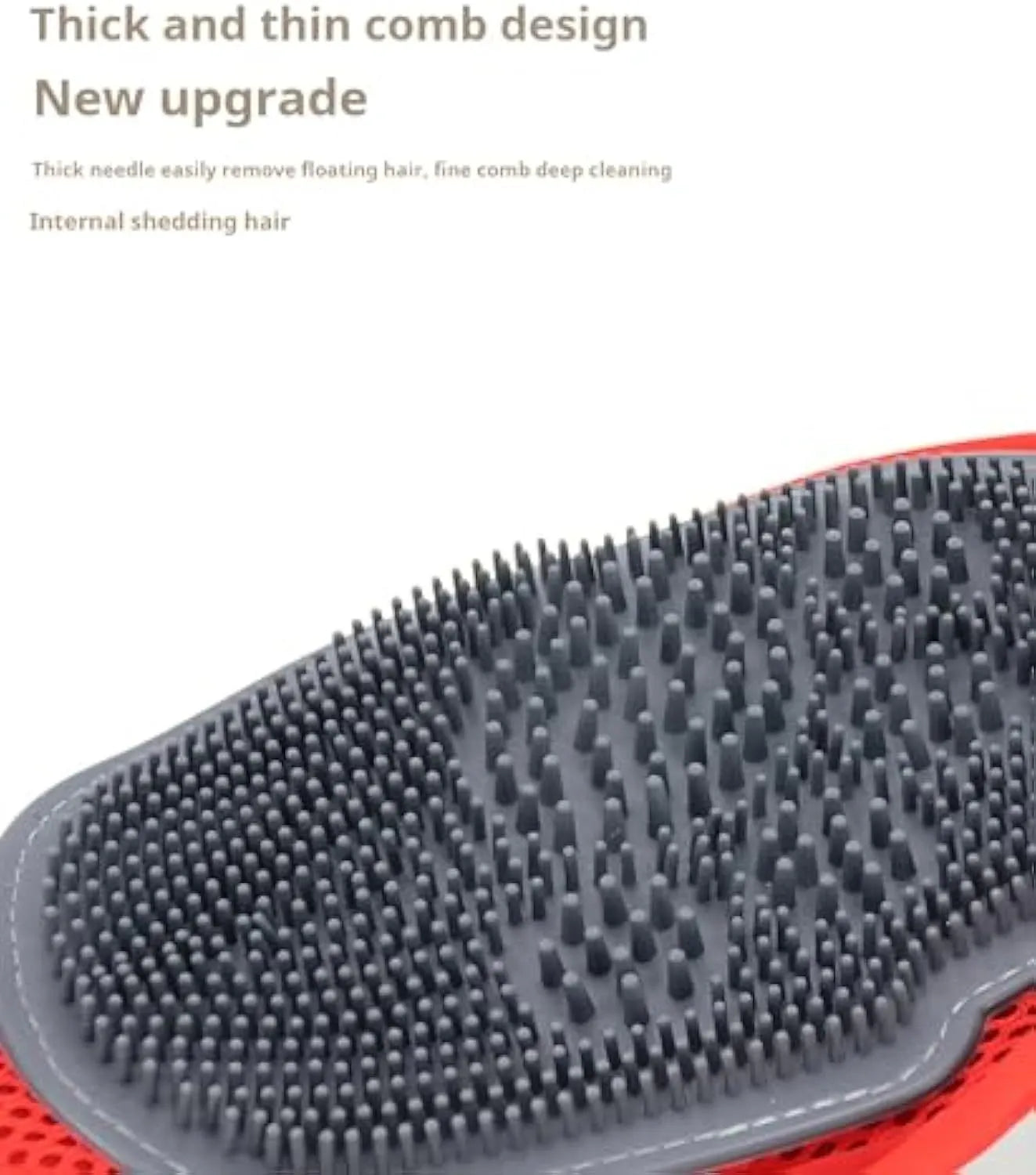 Red pet bathing glove with integrated brush for dog and cat grooming during washing.