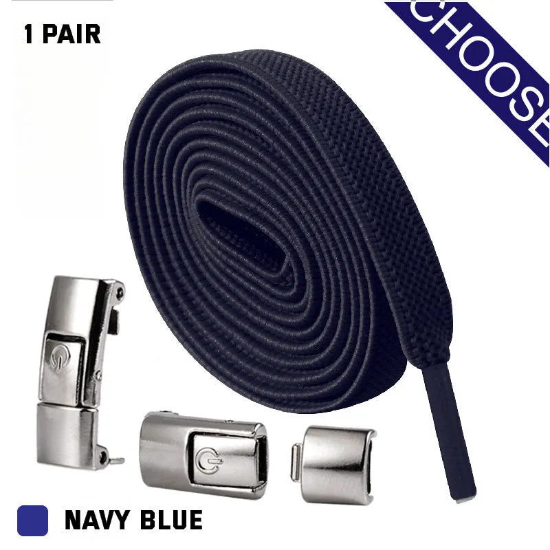 Press lock elastic no-tie shoelaces with widened 8mm flat profile in assorted colours