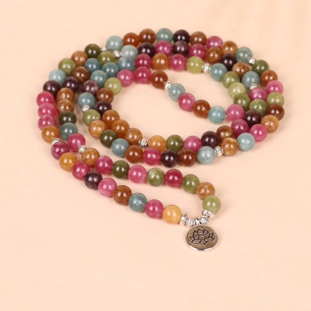 108 bead lotus multi-layer hanging bracelet in Tourmaline and Alloy materials natural style