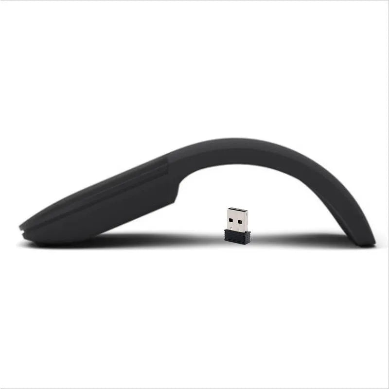 Bluetooth folding touch wireless mouse in black showing compact folded design