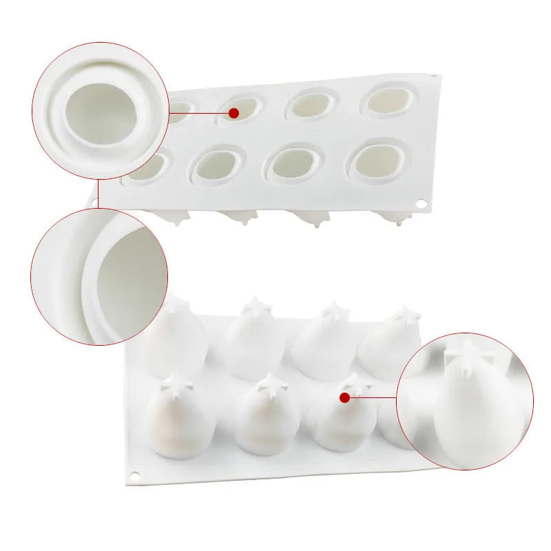 Pineapple-shaped silicone baking mould with six cavities for making Italian mousse desserts.