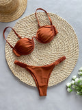 Women's black underwire bikini swimsuit with split briefs showing front and back views