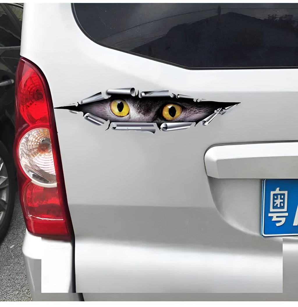 3D tiger eye eagle eye car bumper sticker on vehicle door showing dimensional design