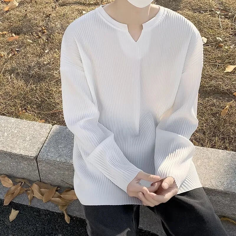Plus size loose fit striped pullover sweater in black, grey or white.