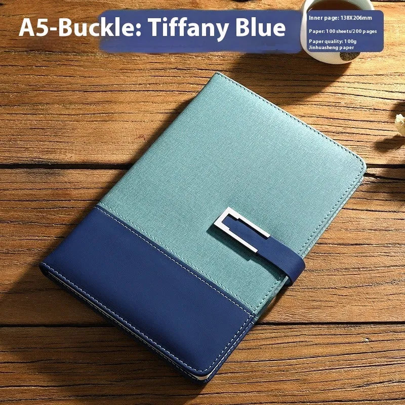 Genuine leather A5 business notebook with wood-free paper pages in multiple colour options including brown, black, green, blue, and red