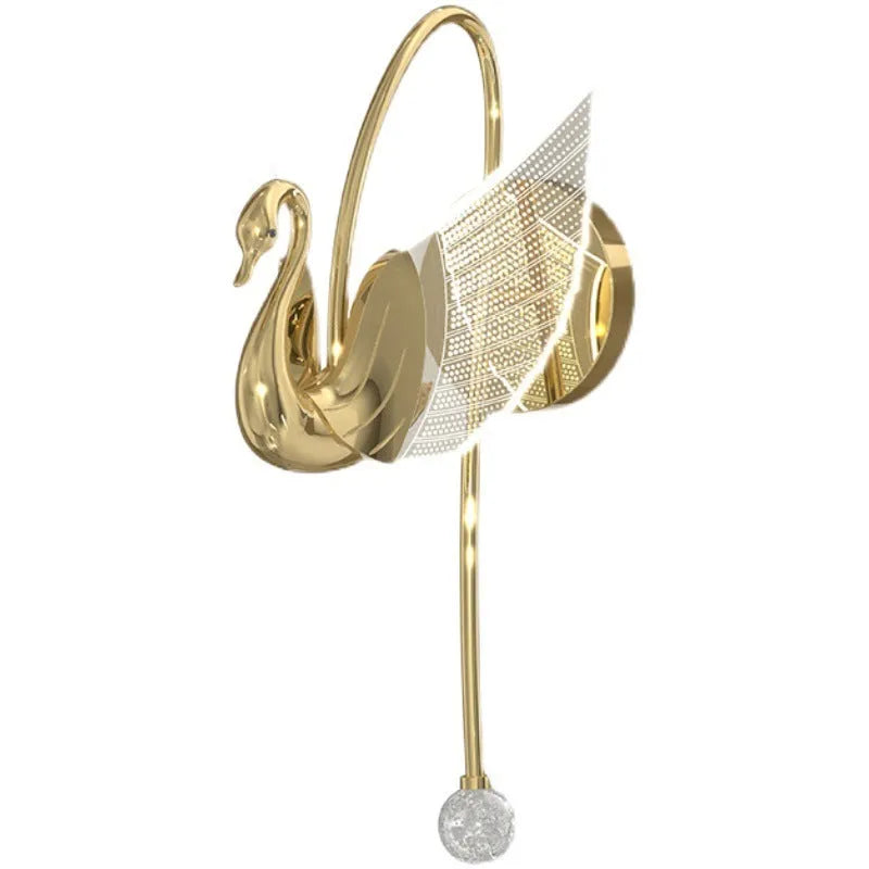 Modern gold swan-shaped wall lamp with acrylic shade and iron body for bedside lighting