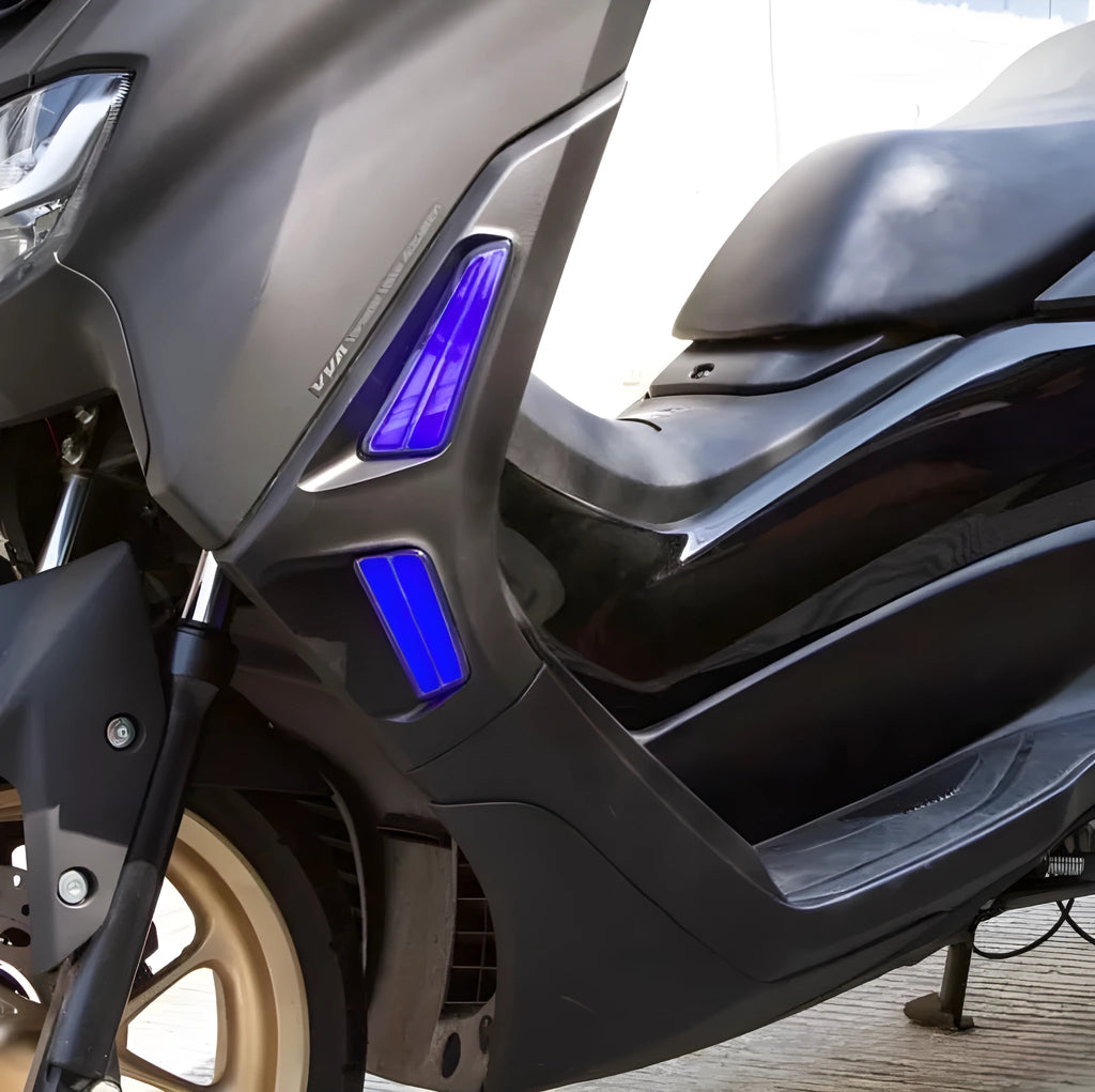 Yamaha NMAX155 LED turn signal steering lights in white yellow, blue yellow, and red yellow colour options