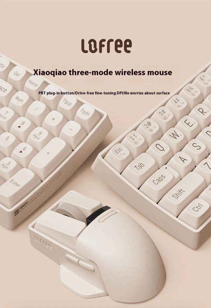 Tofu coloured three-mode wireless mouse with ergonomic shape and seven buttons