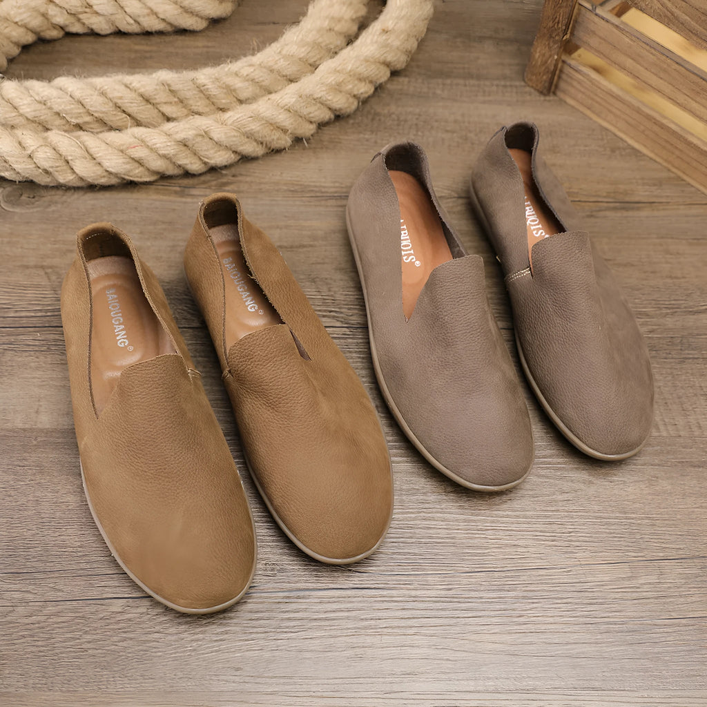 Handmade men's casual shoes in khaki with wedge heel and rubber sole