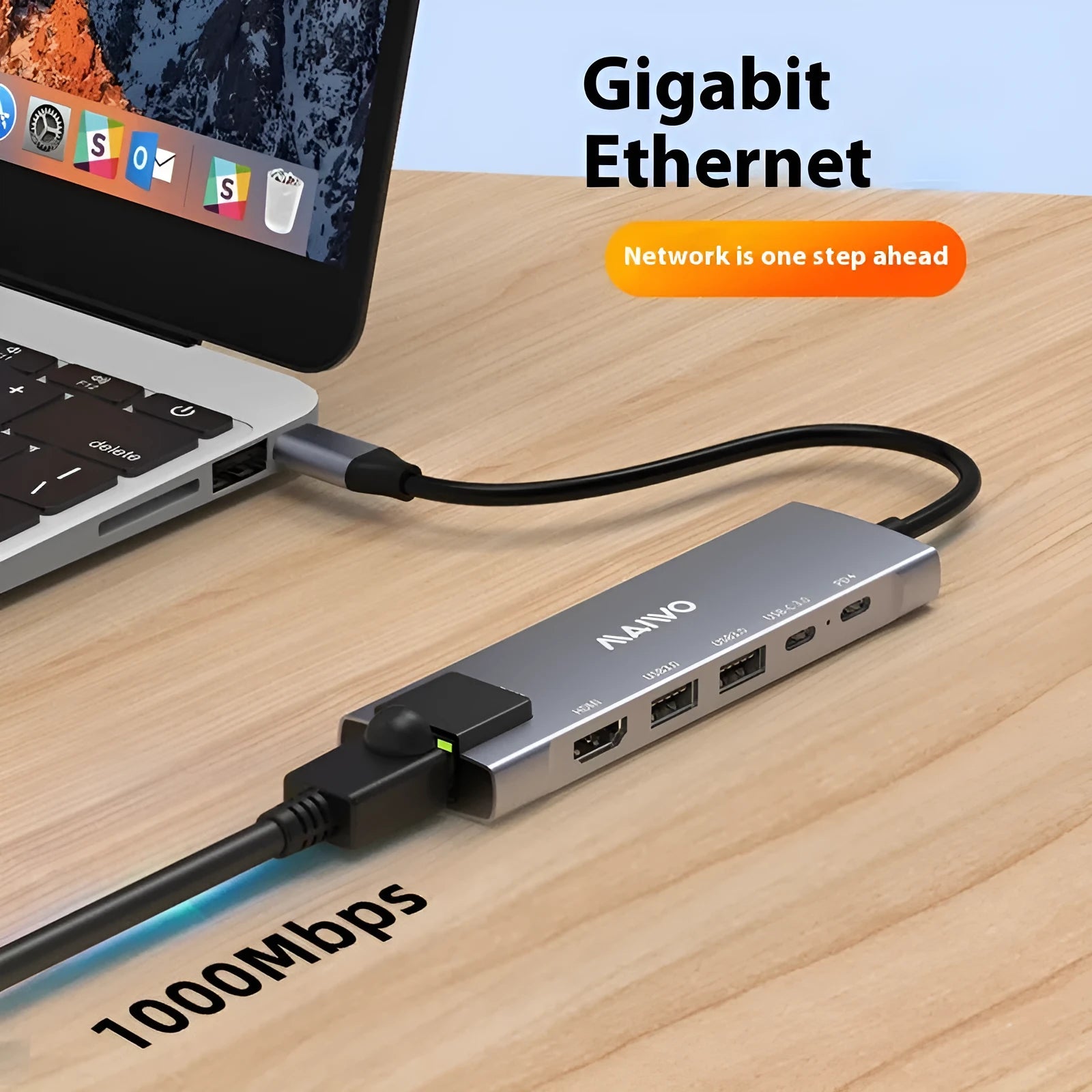 Steam Deck six-port docking station with aluminium casing and 15cm USB-C cable showing HDMI, Ethernet and USB ports