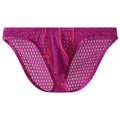 Men's ice silk lace low waist briefs on a white background, shown in multiple colour options.